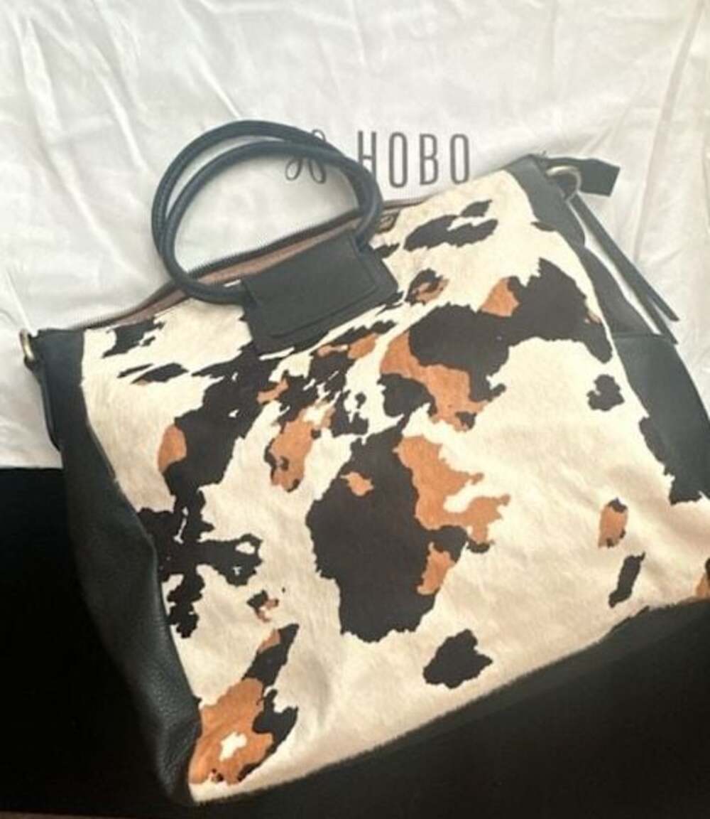 HOBO Sheila Large Convertible Satchel in Black Hair-on-Hide Cow Print